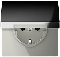 Розетка с заземлением без рамки Jung LS990 metal 1-м. крышка шторки для IP44 хром картинка